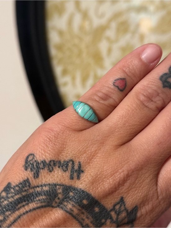Native American Jewelry - Native Signed Turquoise Inlay Dome Ring - Teal Blue